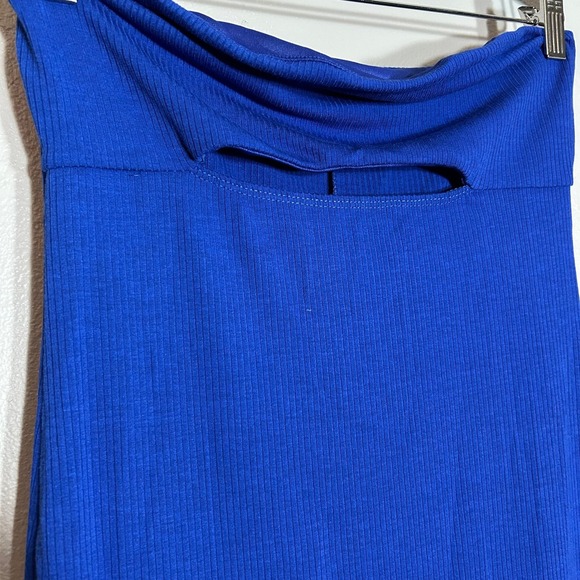 Rolla Coaster Bodycon Dress Cutout Strapless Ribbed Royal Blue Size L - Picture 3 of 5